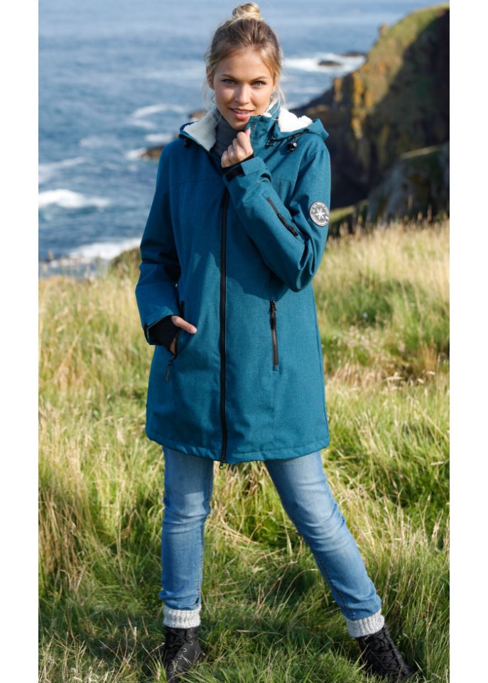 Wasserdichte Funktions-Outdoor-Longjacke mit Teddyfleece
