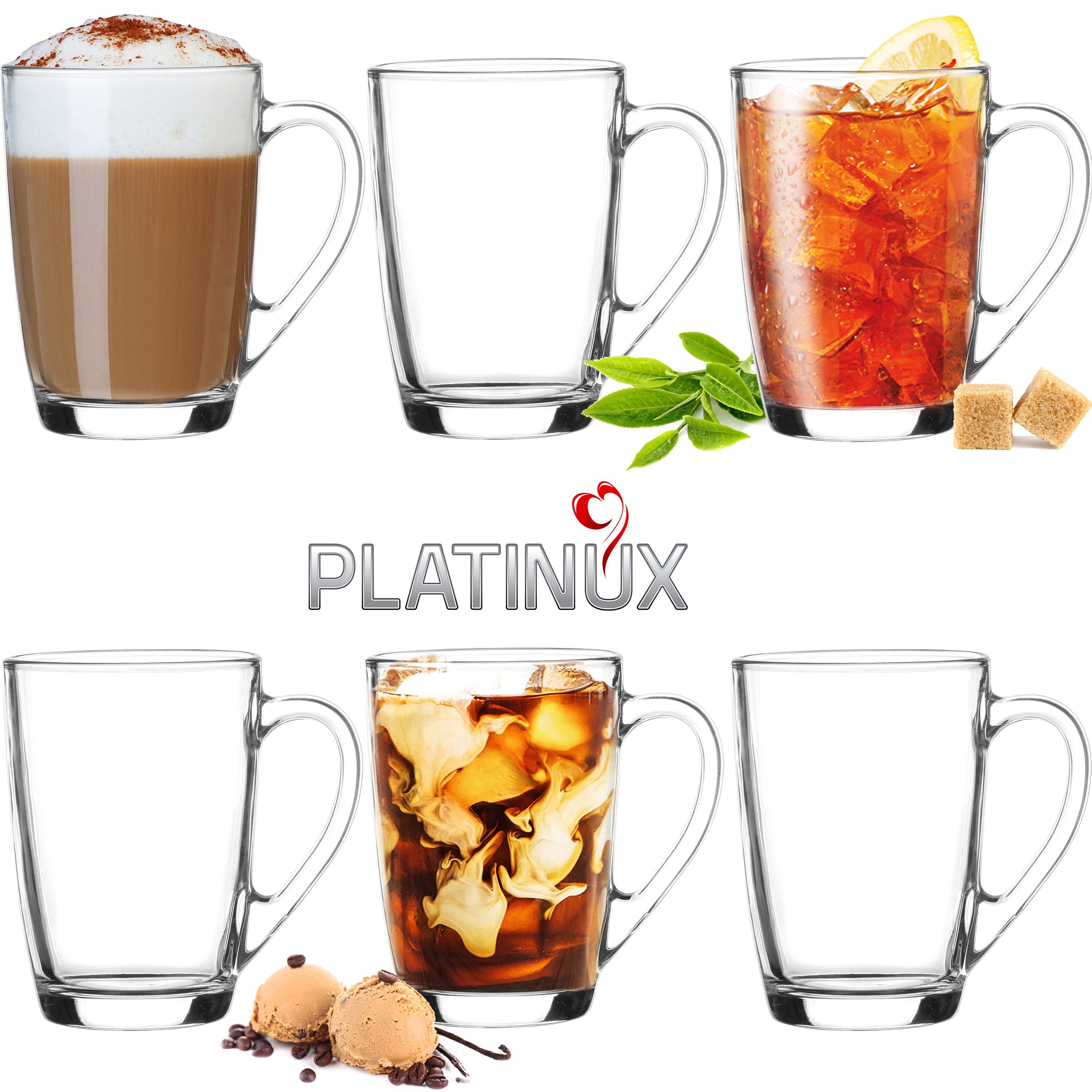 PLATINUX Latte-Macchiato-Glas Kaffeegläser, Glas, Teegläser mit Griff Set 6 Teilig Coffee 250ml (max. 320ml) Frühstücksgläser Trinkgläser Macchiato