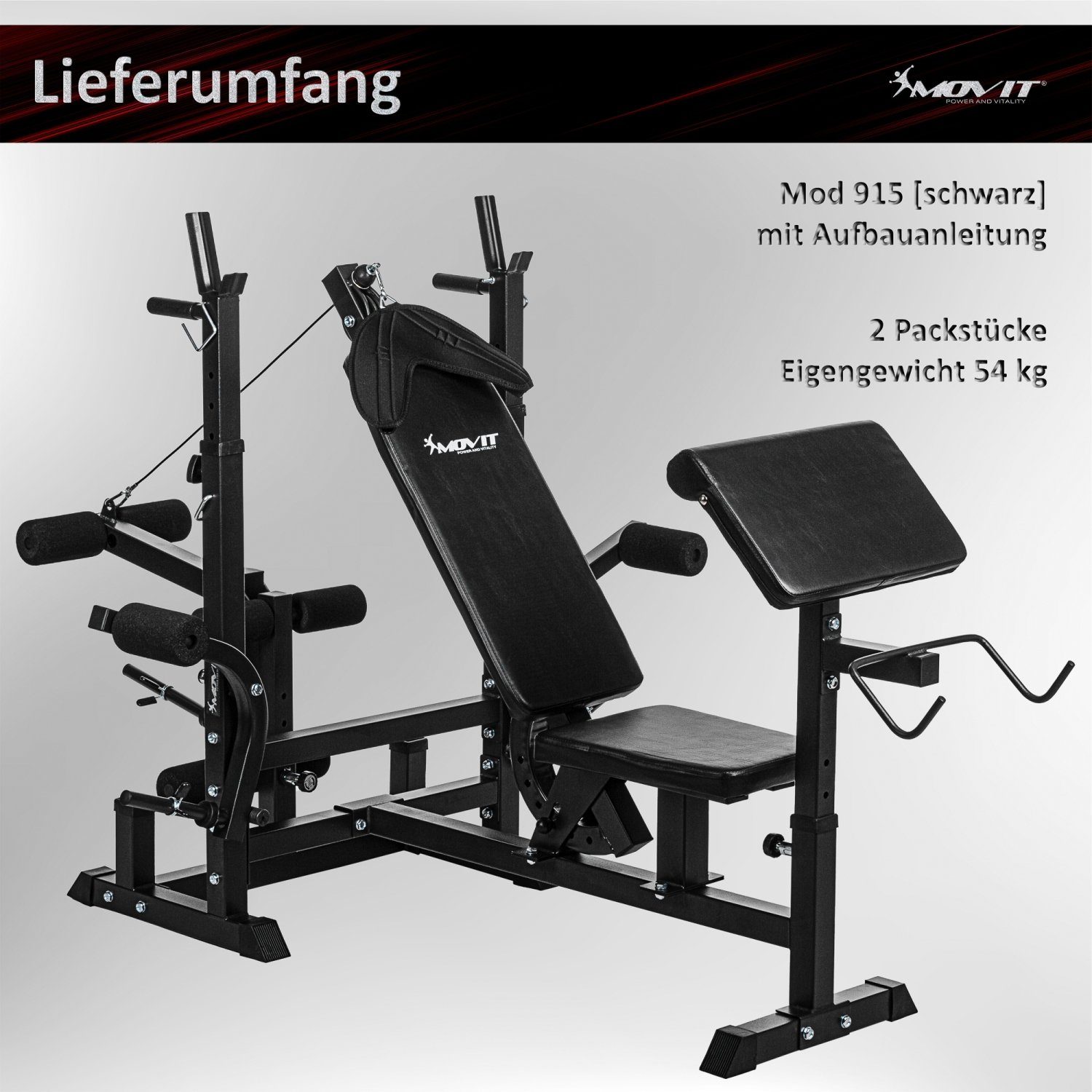 MOVIT Kraftstation Movit® Kraftstation PRO, Heim-Trainingsgerät, optional mit 60kg o. 115kg Hantelsets, Schwarz oder Weiß