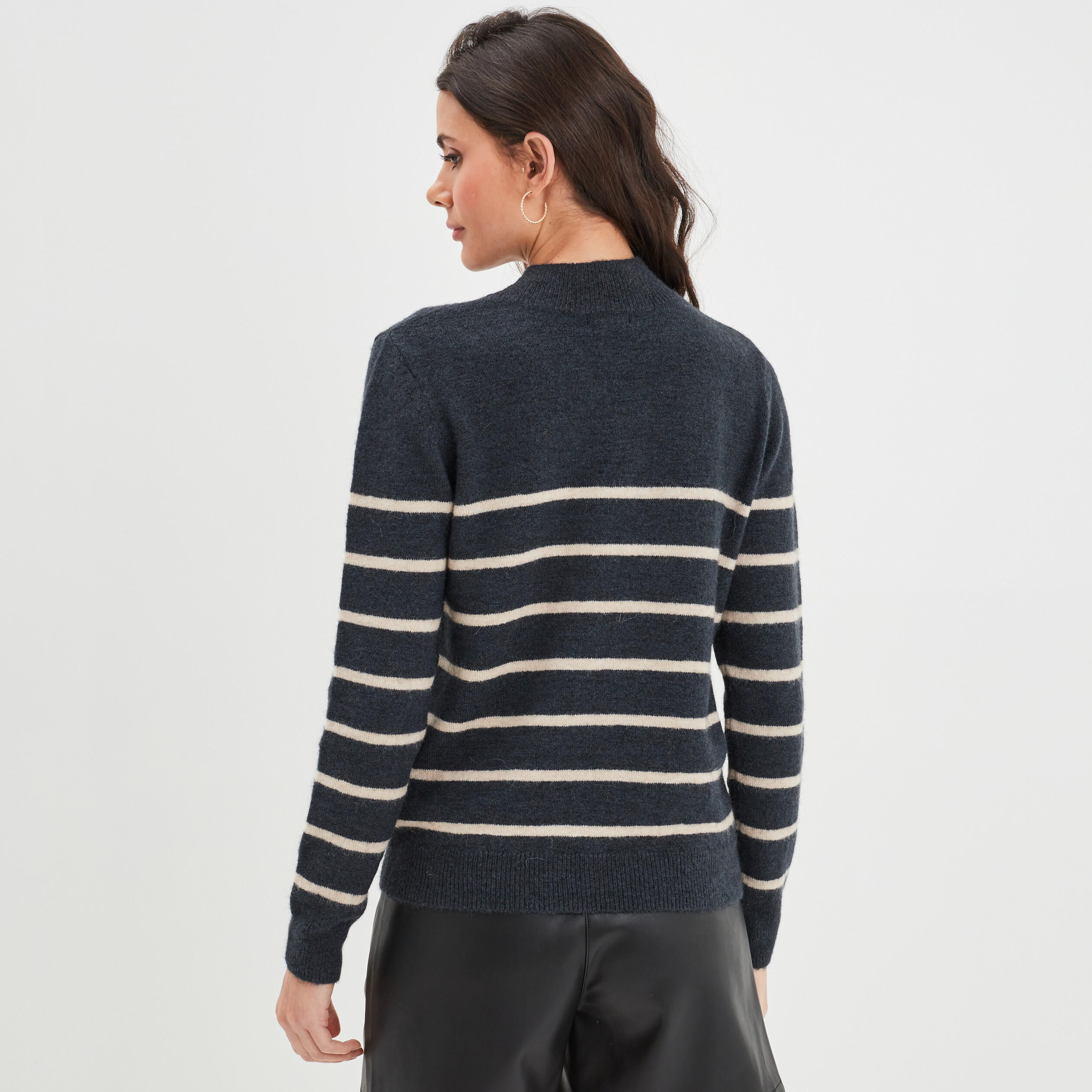Pull marinière boutons à l'épaule bleu marine femme | La Halle