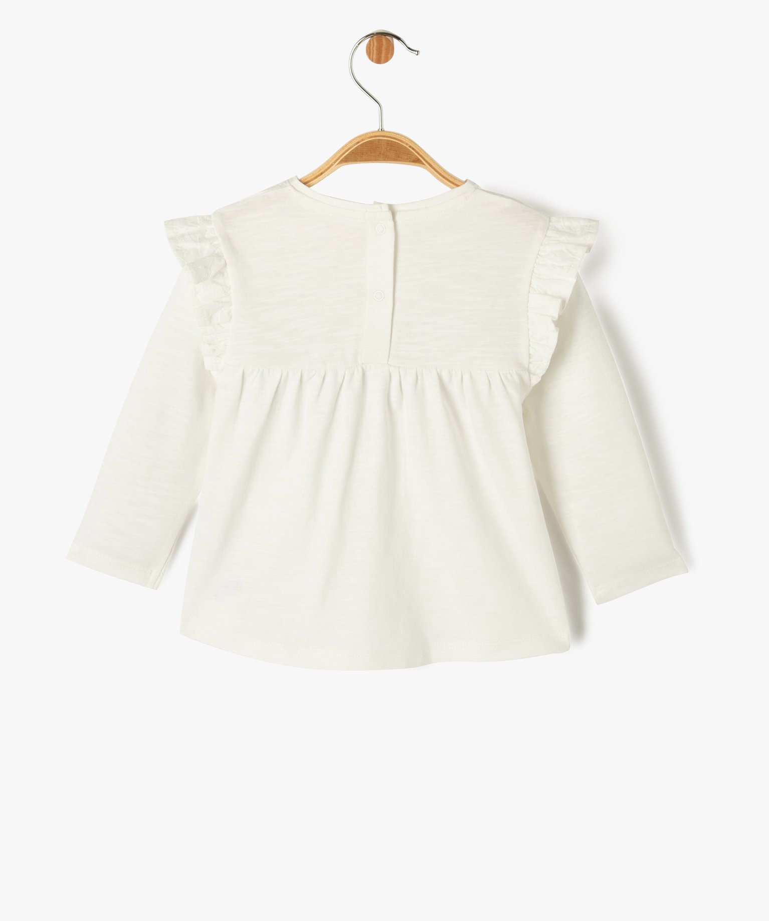 Tee-shirt manches longues volantées à plastron brodé béb... ecru | GEMO