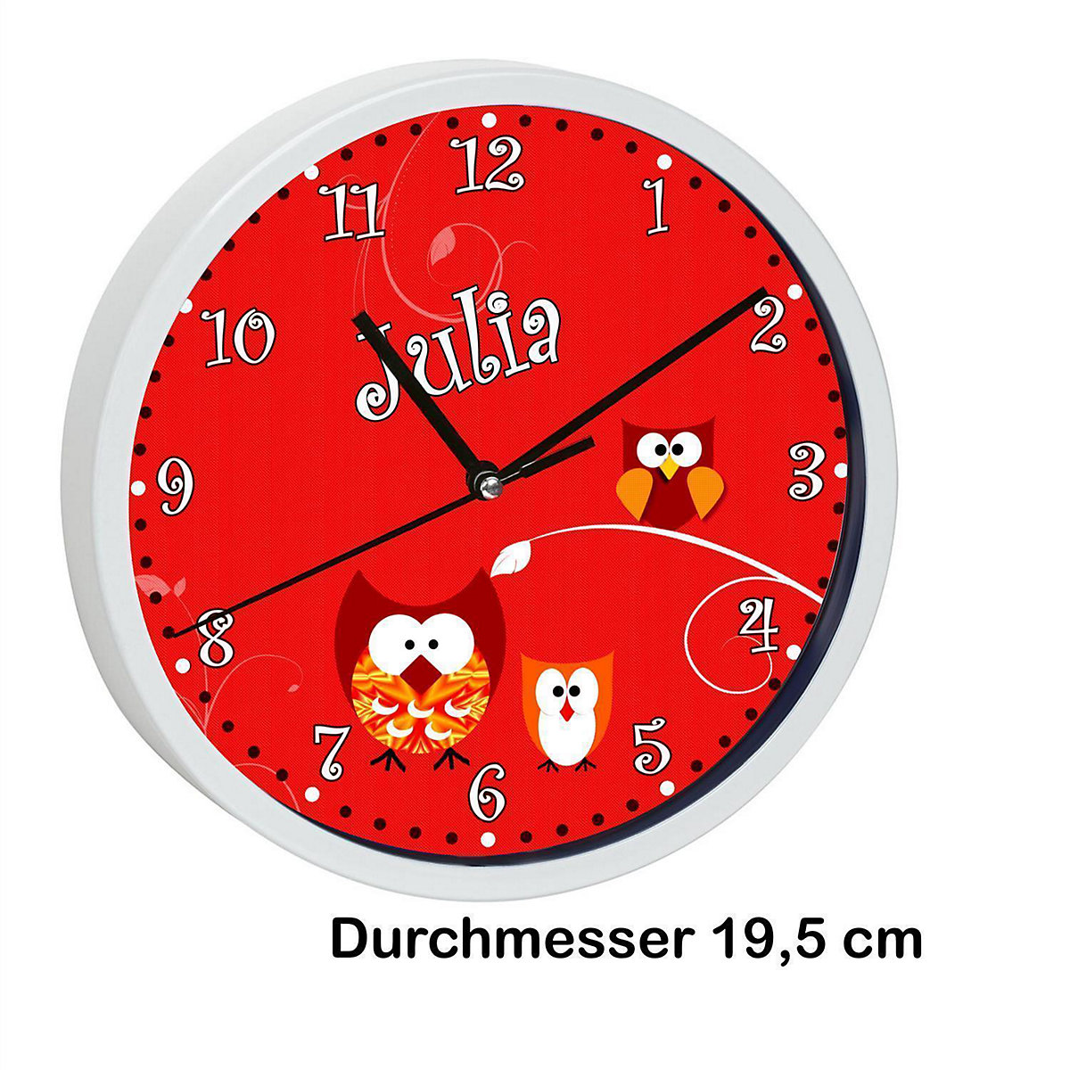 Kinder Wanduhr personalisiert mit Name Eule Rot