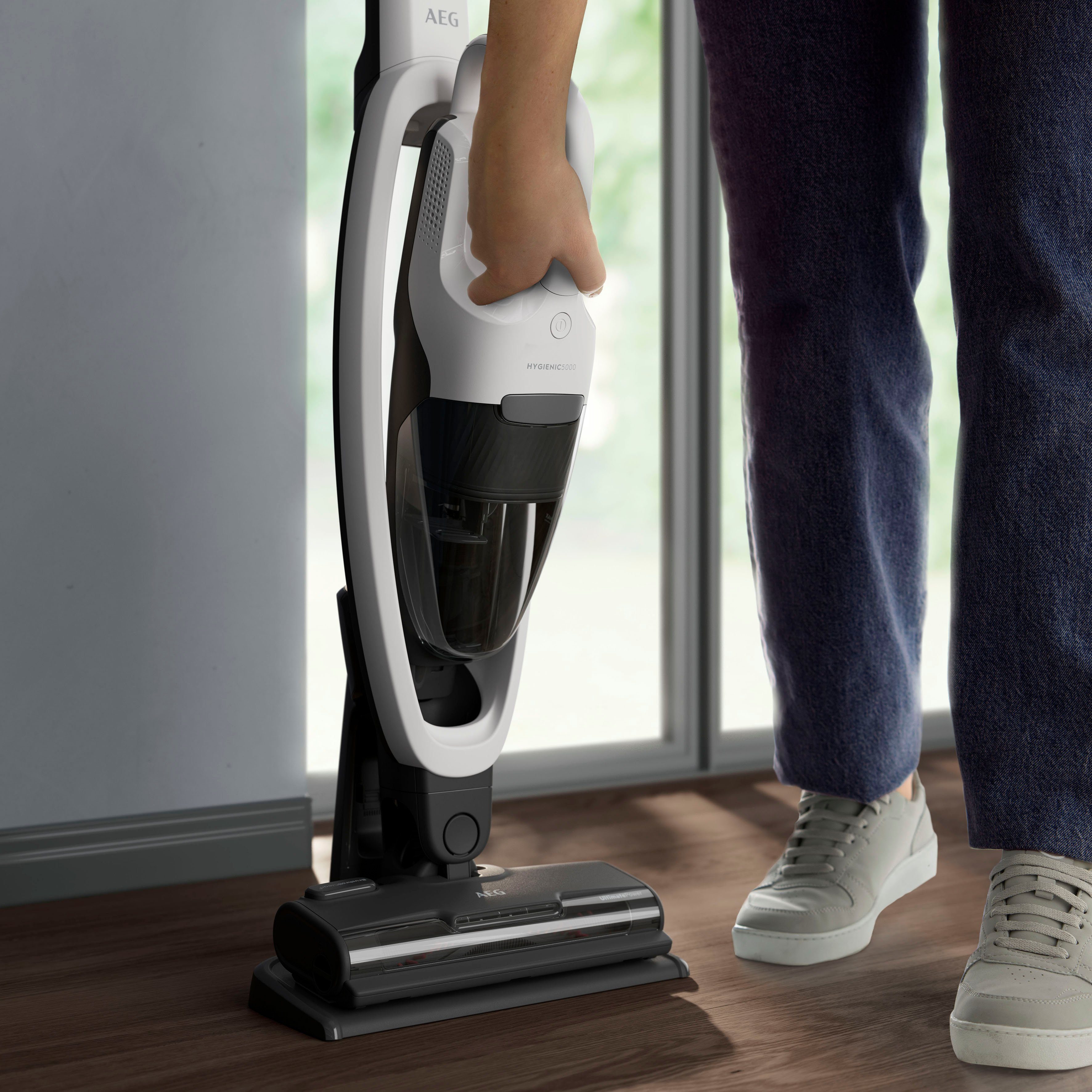AEG Akku-Hand-und Stielstaubsauger HYGIENIC 5000 AKKU-STAUBSAUGER (AS52H212XN), beutellos, 2in1, leise 79 dB(A), 58 % Recyclingmaterial, bis zu 50 Min. Laufzeit