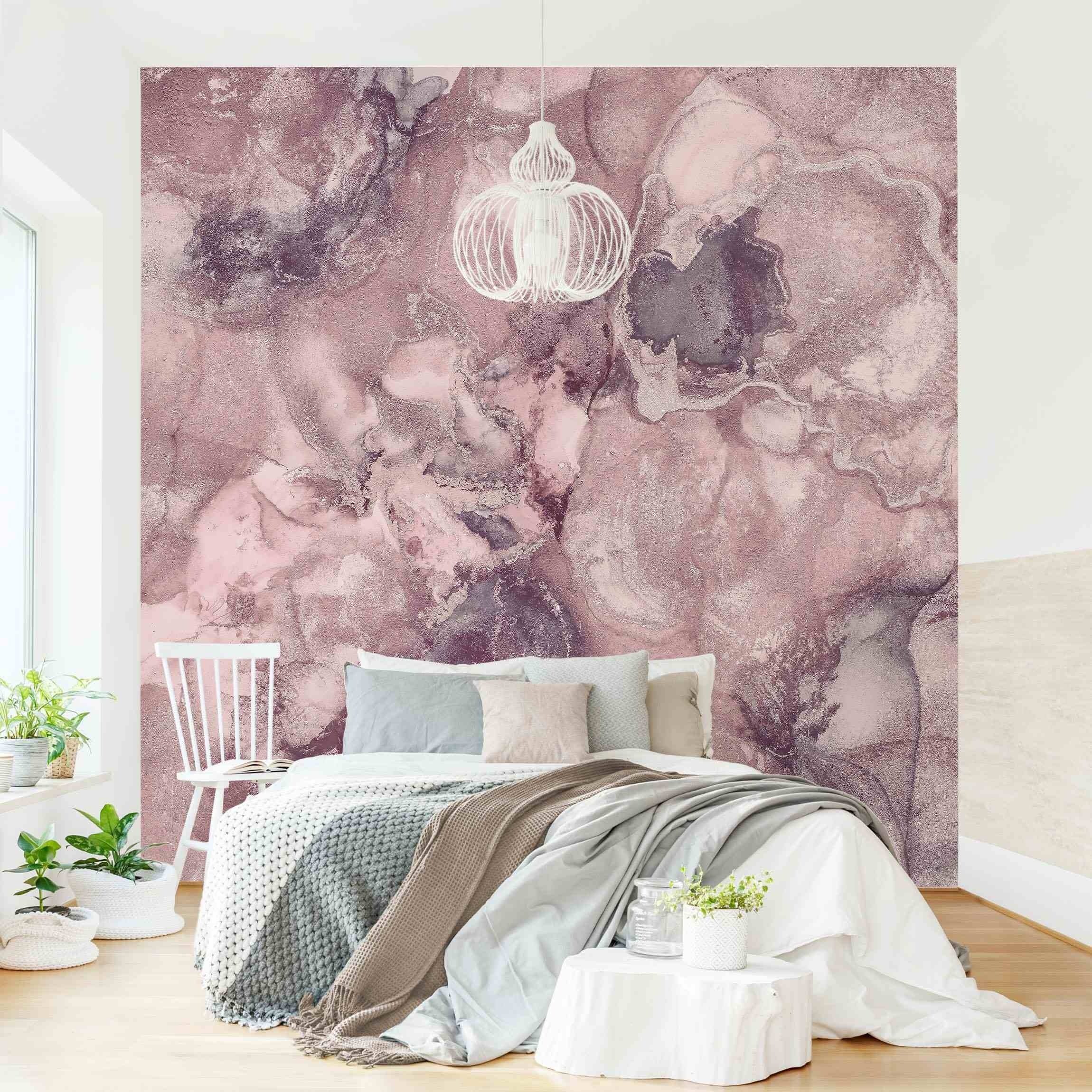 Bilderdepot24 Vliestapete Abstrakt Marmor Violett Tapete Wanddeko Modern Kunst, Glatt, Matt, (Inklusive Gratis-Kleister oder selbstklebend), Wohnzimmer Schlafzimmer Küche Flur Fototapete Motivtapete Wandtapete