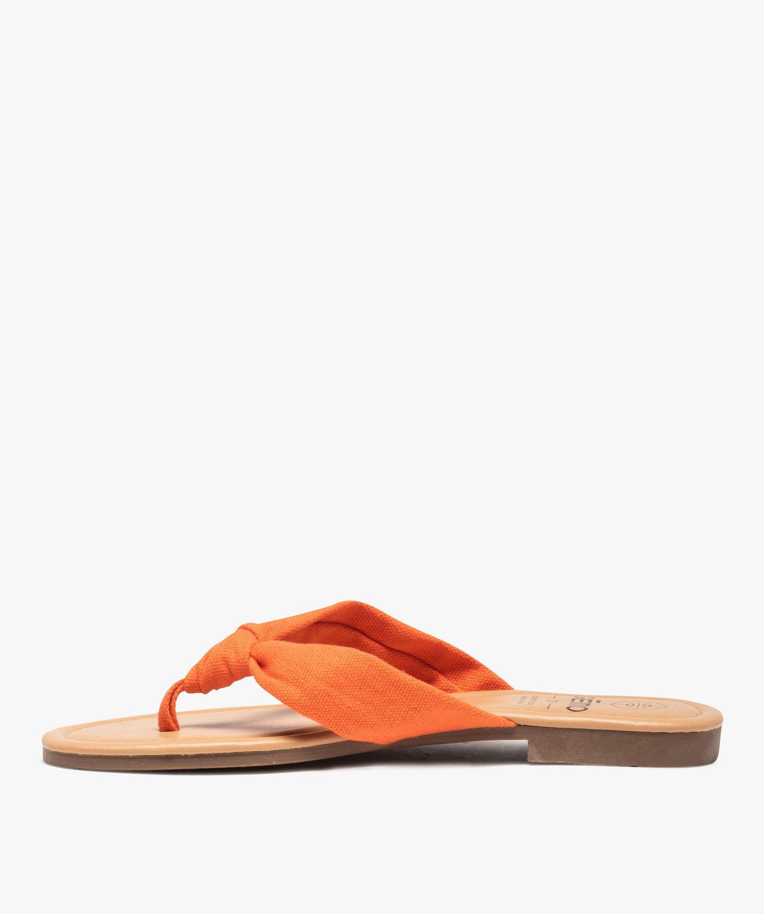 Tongs femme à talon plat et bride en toile drapée orange | GEMO