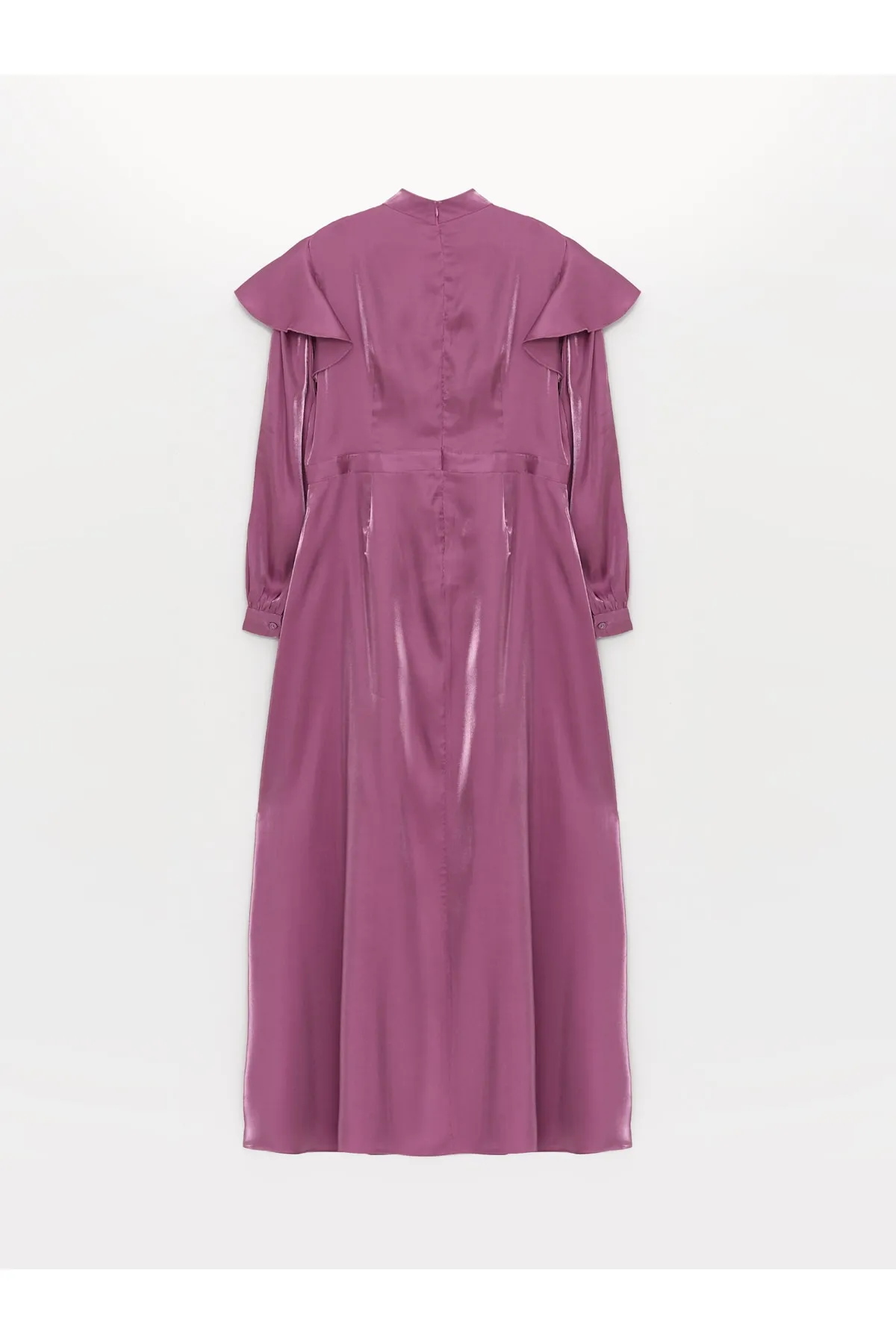 LC Waikiki  Gerades, langärmliges Satin-Damenkleid mit hohem Kragen