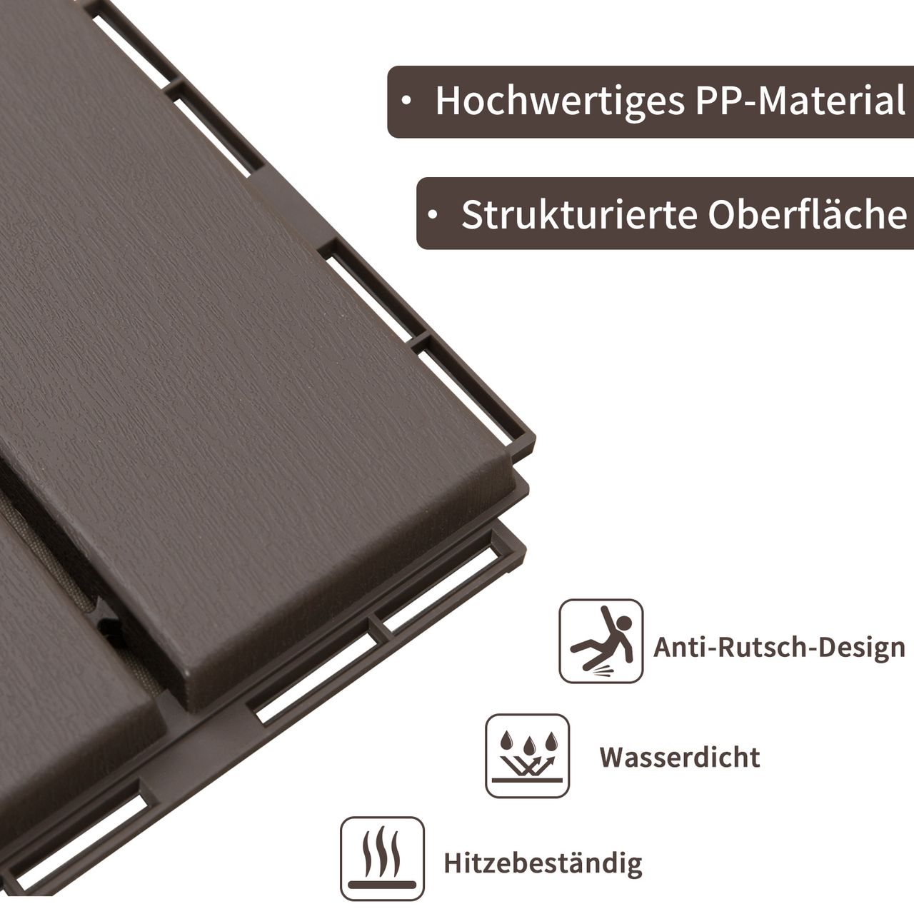 Outsunny 9 er Set Terassenfliesen Balkon Patio 30 x 30 cm Garten-Klickfliese Bodenbelag Bodenfliese Innen Außen Kunststoff Braun