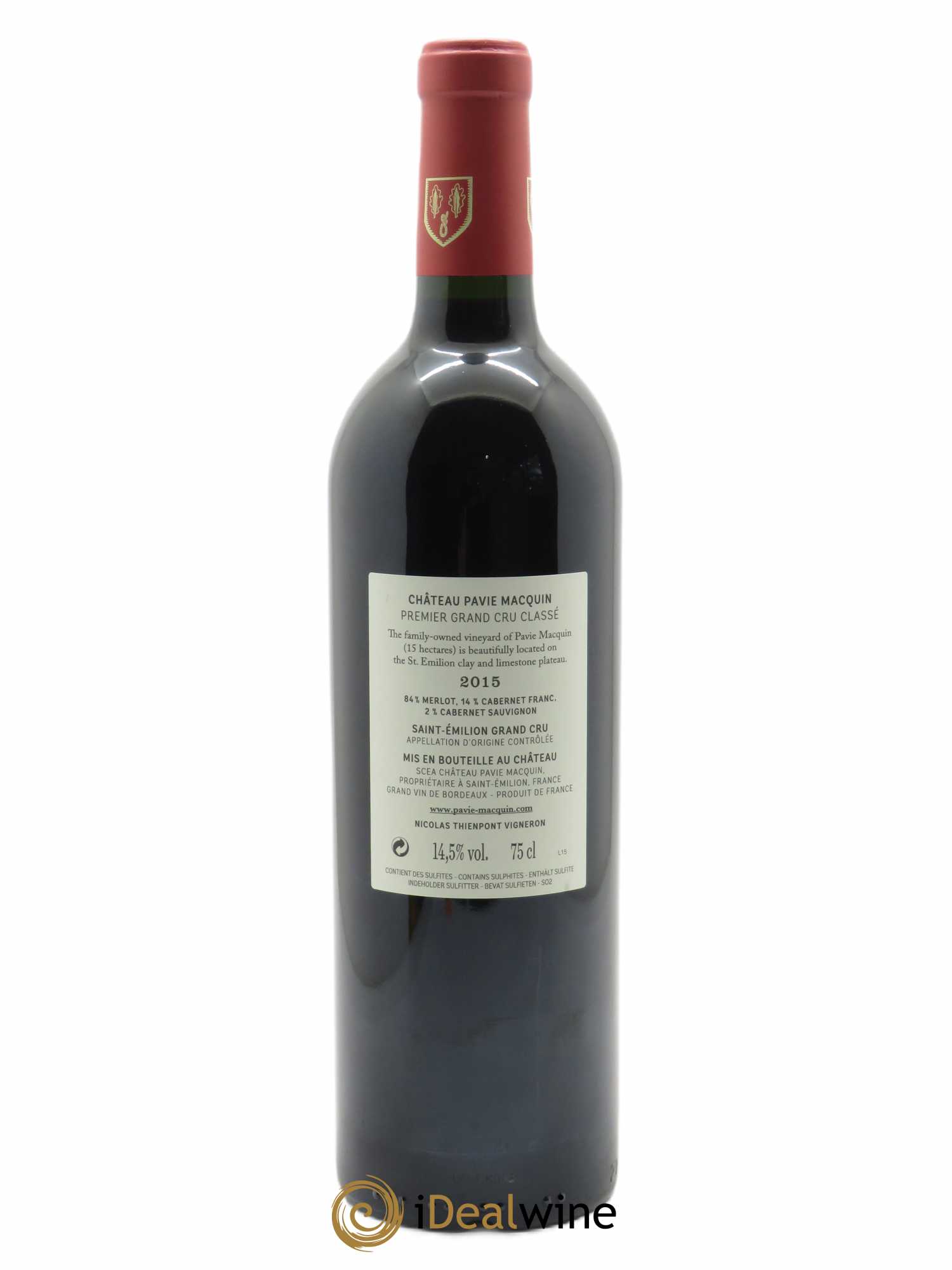 Château Pavie Macquin 1er Grand Cru Classé B (CBO à partir de 6 BTS) 2015 - Lot de 1 Bouteille