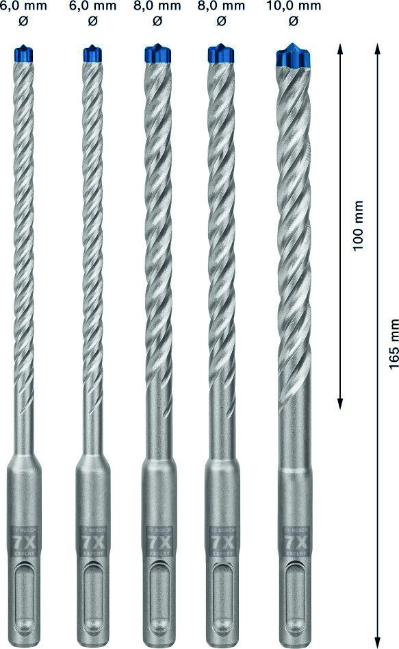 Bosch Blue Zubehör 2608900198 Expert SDS plus-7X Schlagbohrmaschinen-Set 6/6/8/8/10 mm 5-teilig