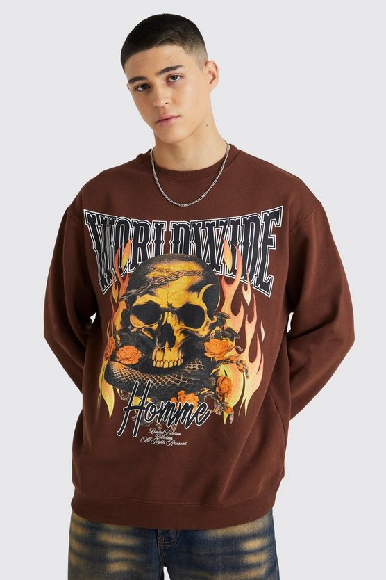 Oversize Sweatshirt mit Totenkopf-Print