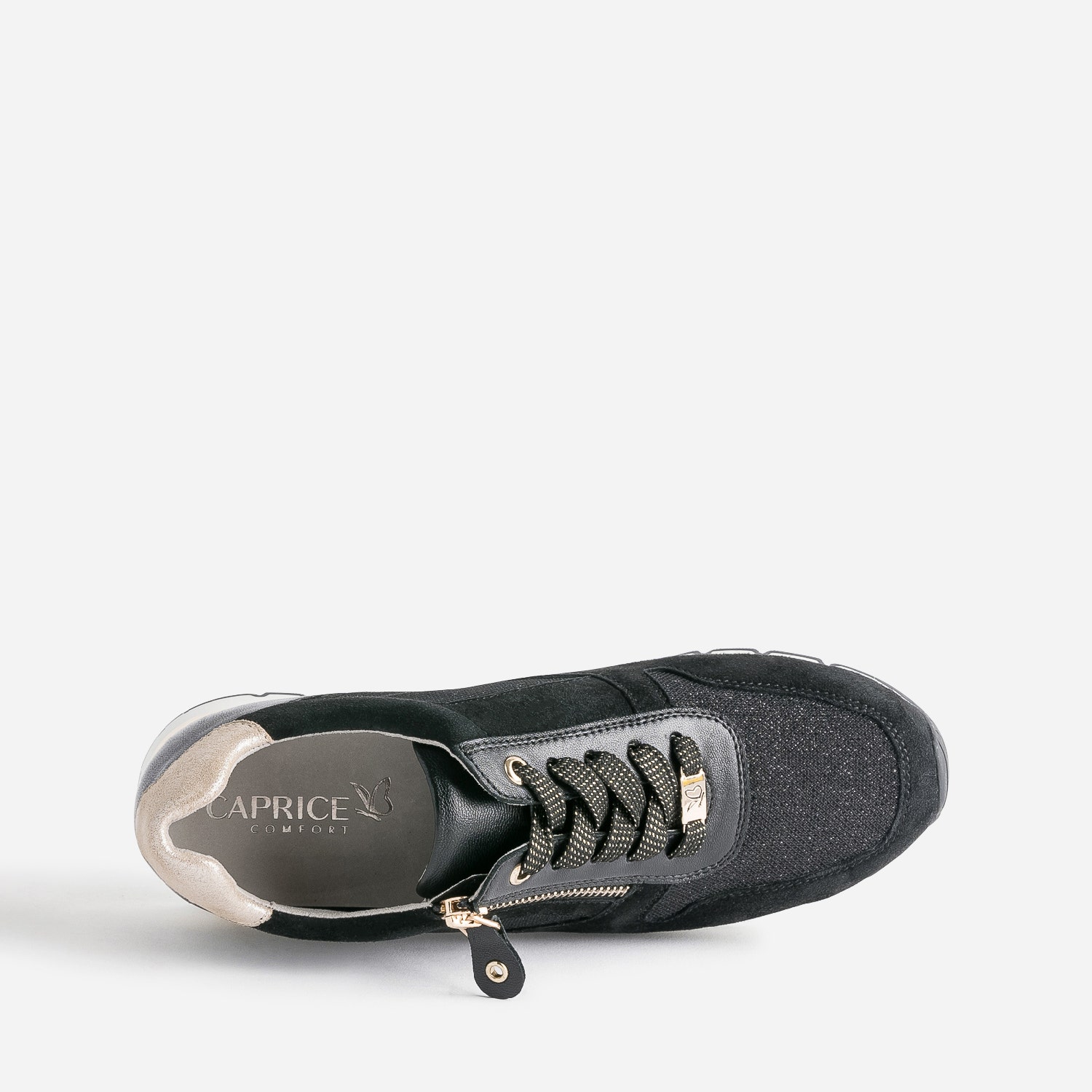 Tennis CAPRICE noire en cuir et textile pailleté