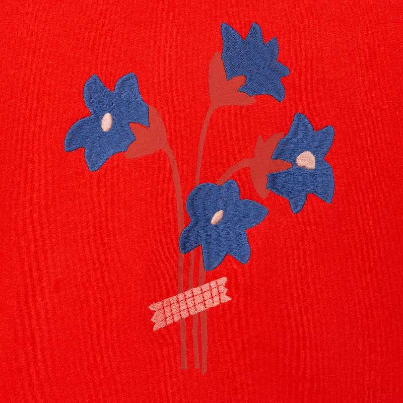 T-shirt fille brodé bouquet en coton recyclé rouge Catimini