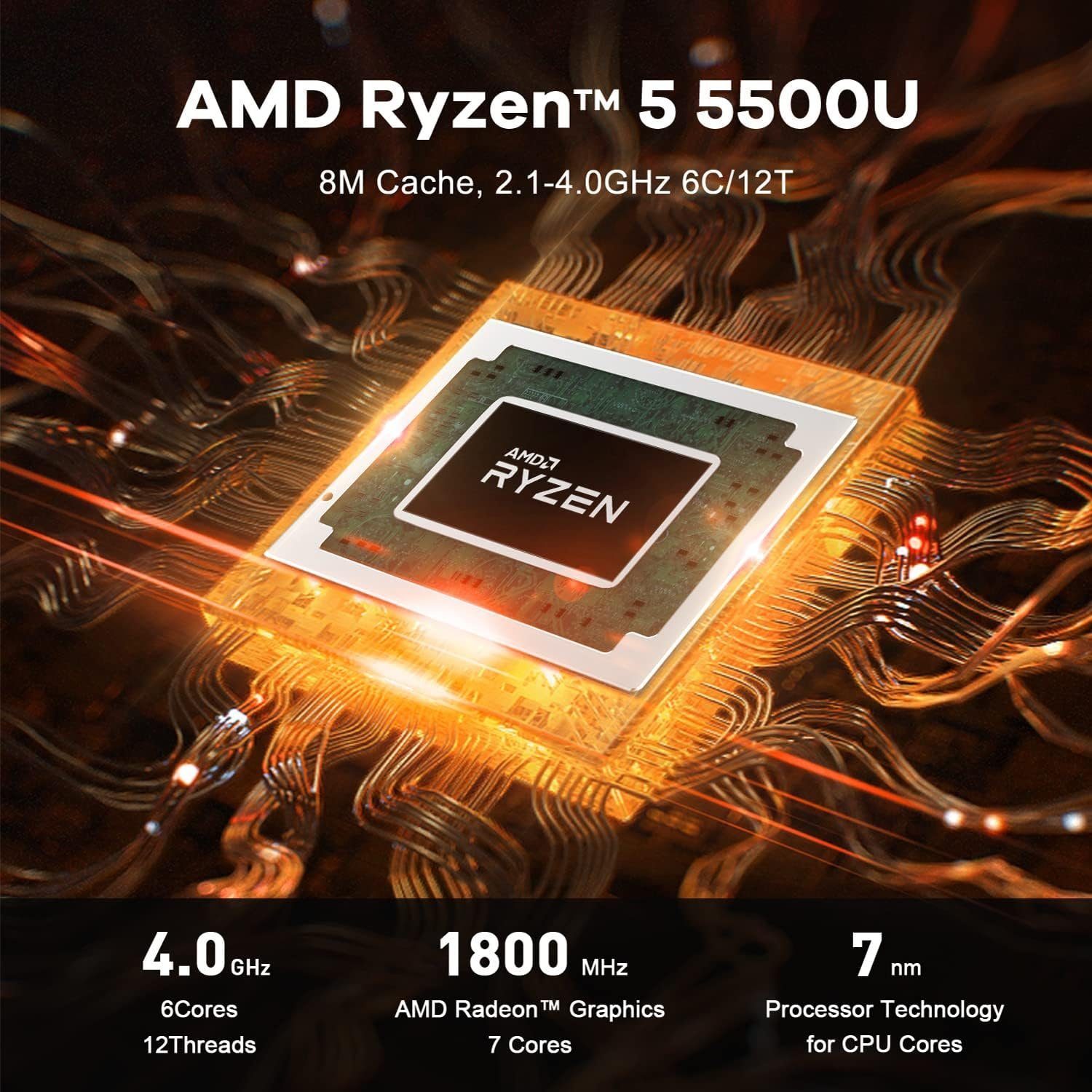 Beelink Mini-PC (AMD Ryzen 5 5500U, AMD Radeon Graphics, 16 GB RAM, 500 GB HDD, AMD Ryzen 5 5500U Mini PC with Triple Displays)