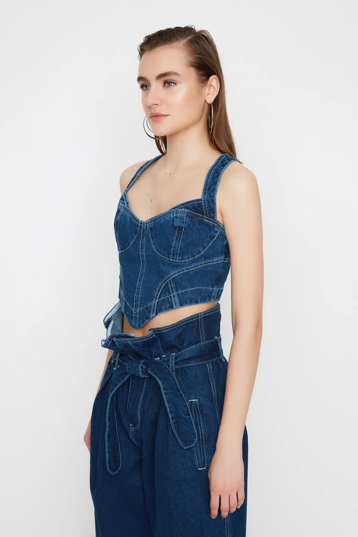 Trendyol Collection  X Sagaza Studio Marineblaue Jeansbluse TPRAW22BZ1118