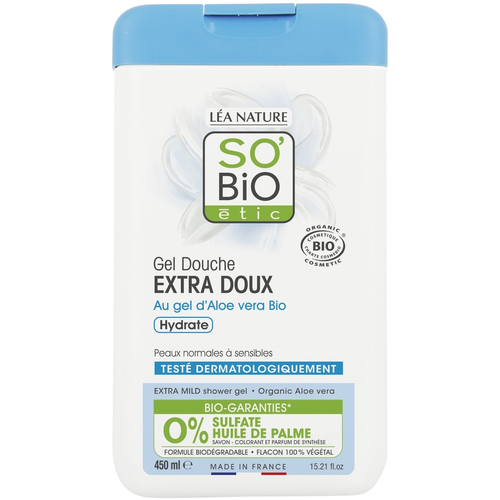 LÉA NATURE SO BiO étic Gel douche extra doux, au gel d'Aloe vera bio, hydrate¹ Gel douche