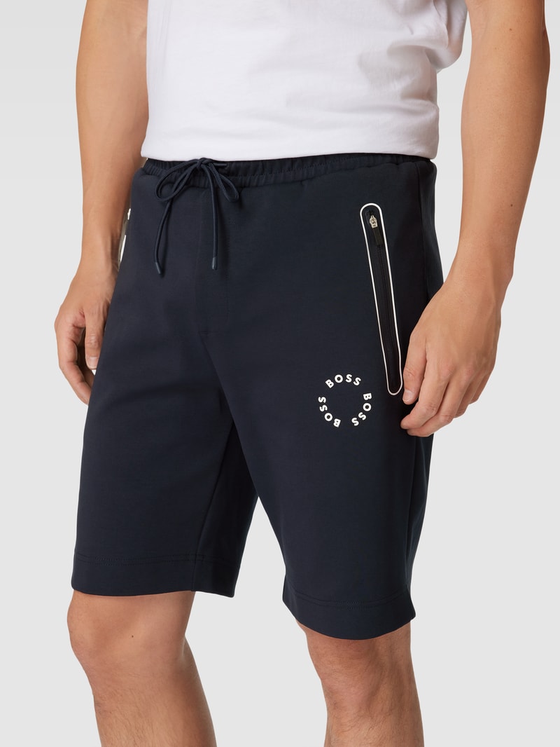 Shorts mit Label-Details Modell 'Headlo' in marineblau