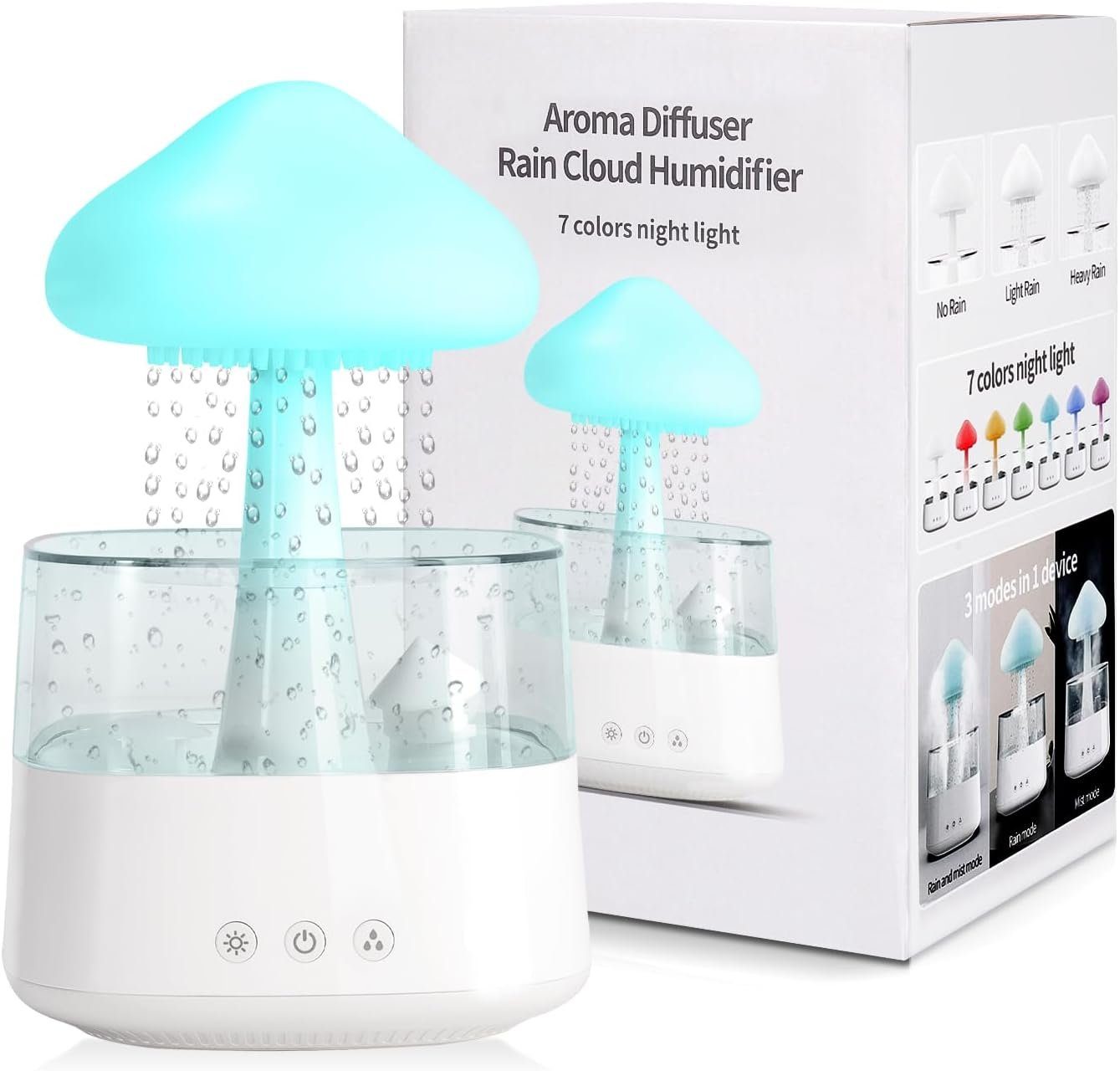 RYSH Luftbefeuchter Wolkenregen-Luftbefeuchter, Aromatherapie-Diffusoren für ätherische Öle, 7 Farben LED Nachtlicht Luftbefeuchter Schreibtisch Nachttisch Brunnen