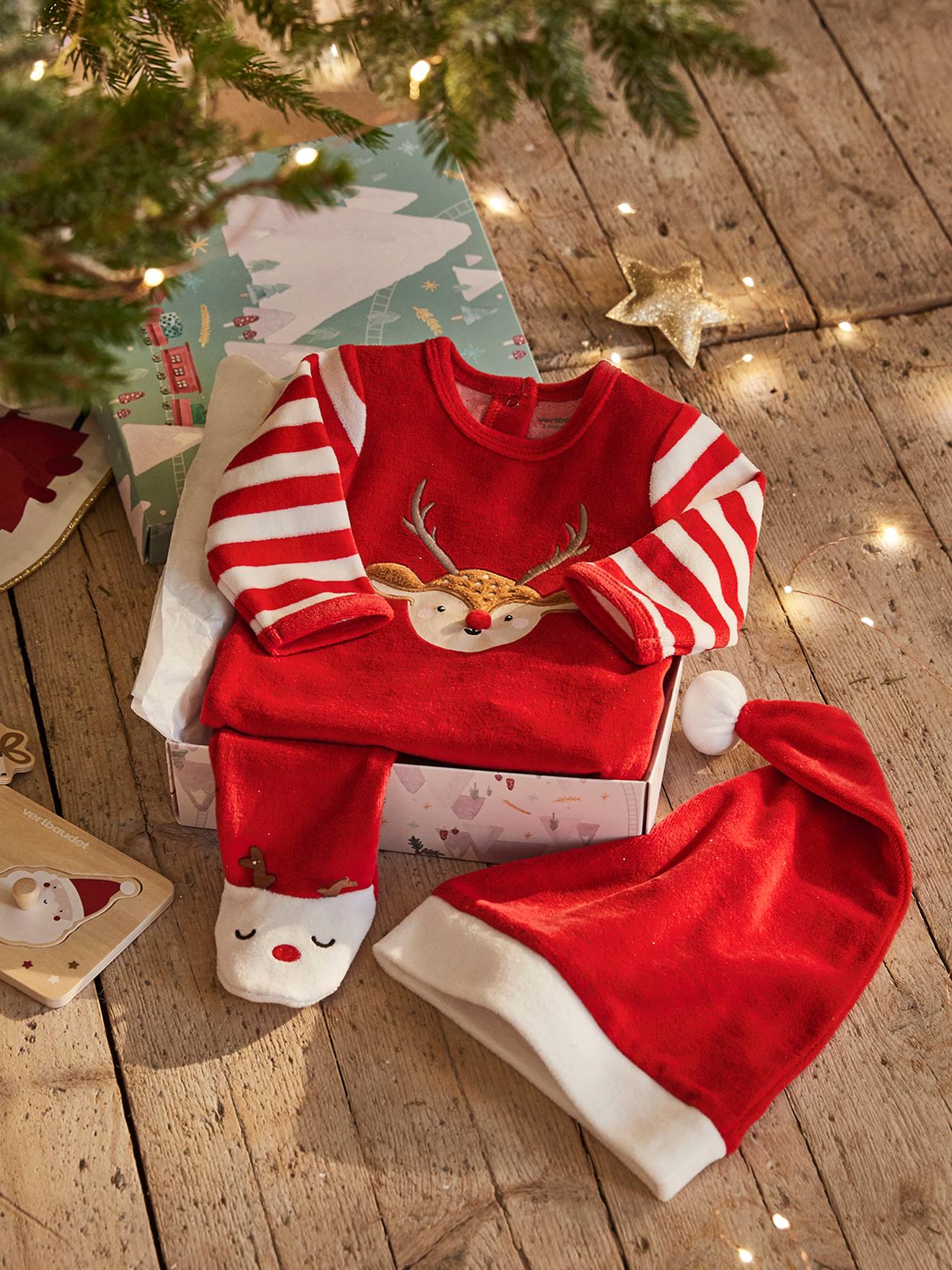 Vertbaudet Baby Weihnachts-Geschenkset: Strampler & Mütze - ziegel