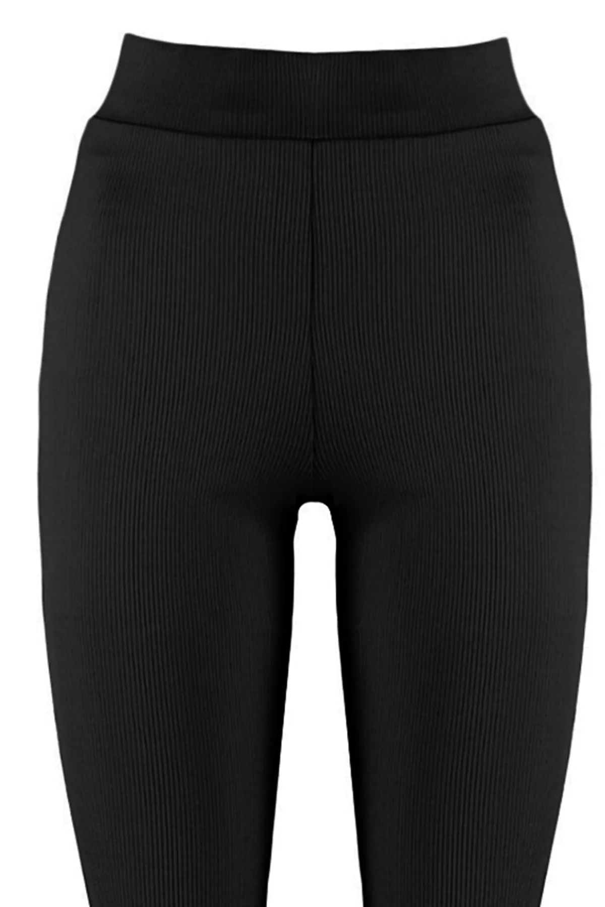Trendyol Collection  Schwarze, gerippte, ausgestellte/ausgestellte Beine, dehnbare Strick-Leggings mit hoher Taille und hoher Taille TWOSS23PL00135