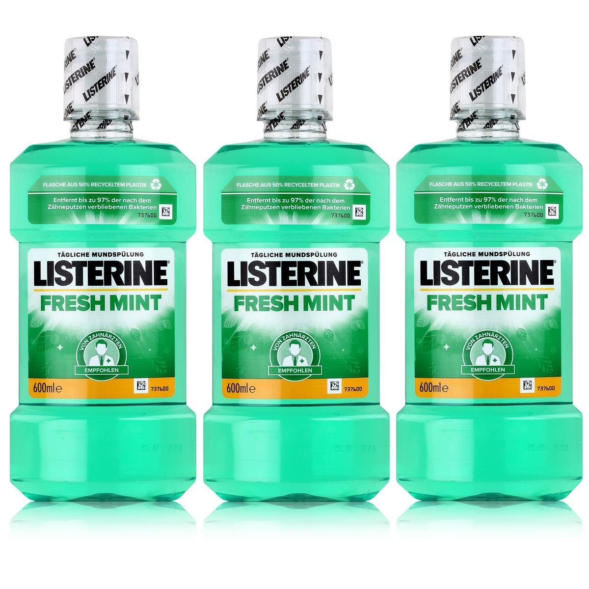 Listerine Mundspülung, Listerine Fresh Mint 600ml - Für die tägliche Mundspülung (3er Pack)