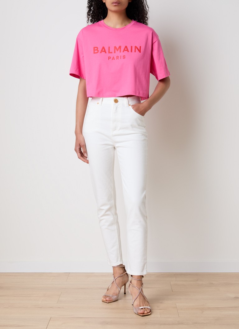 Koszulka o krótkim fasonie z organicznej bawełny Balmain z nadrukowanym logo.