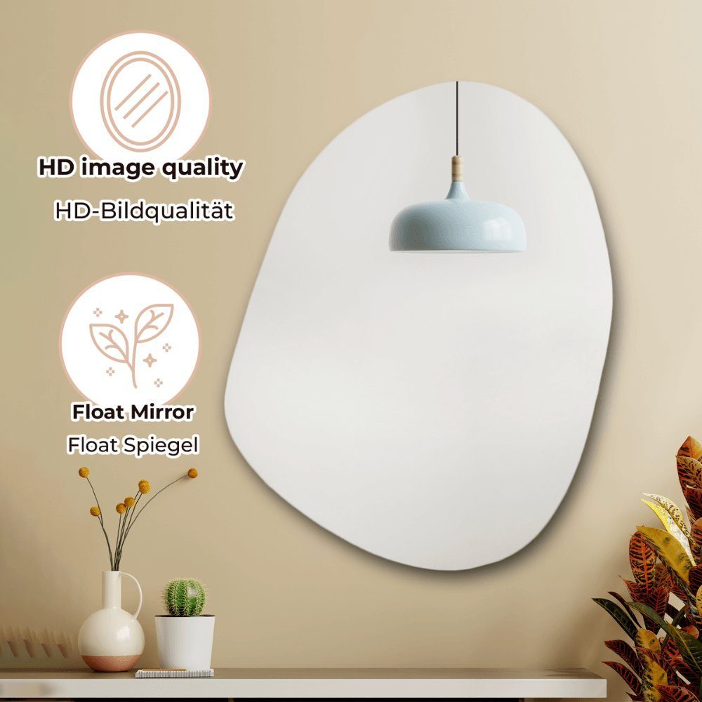 Gozos Spiegel Wandspiegel mit hölzerner Unterseite l Asymmetrischer Spiegel (75 x 55 cm), Mirror Spiegel gerahmt zum Aufhängen
