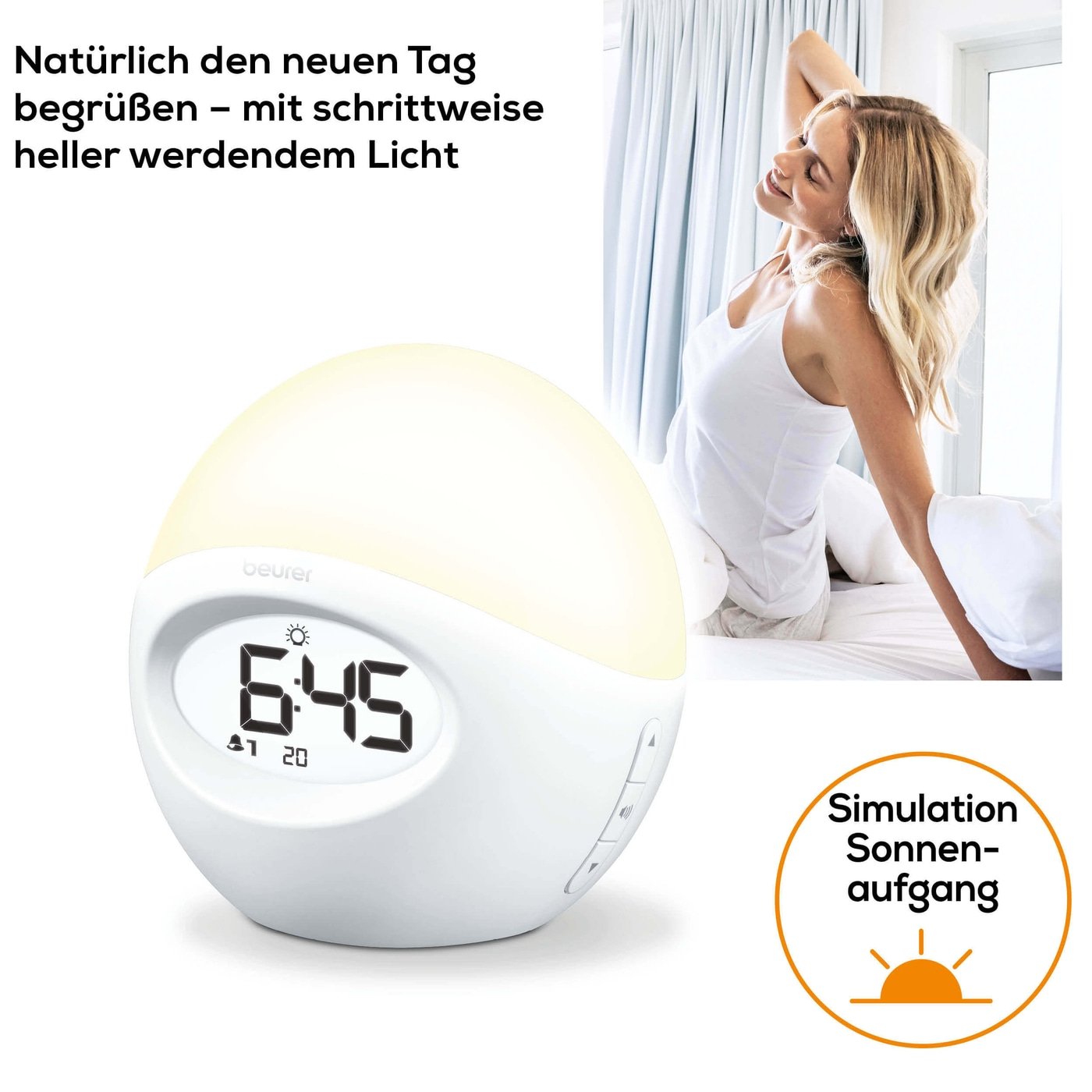 Beurer Lichtwecker WL 32-Lichtwecker für das Aufwachen mit heller werdendem Licht & finalem Weckton