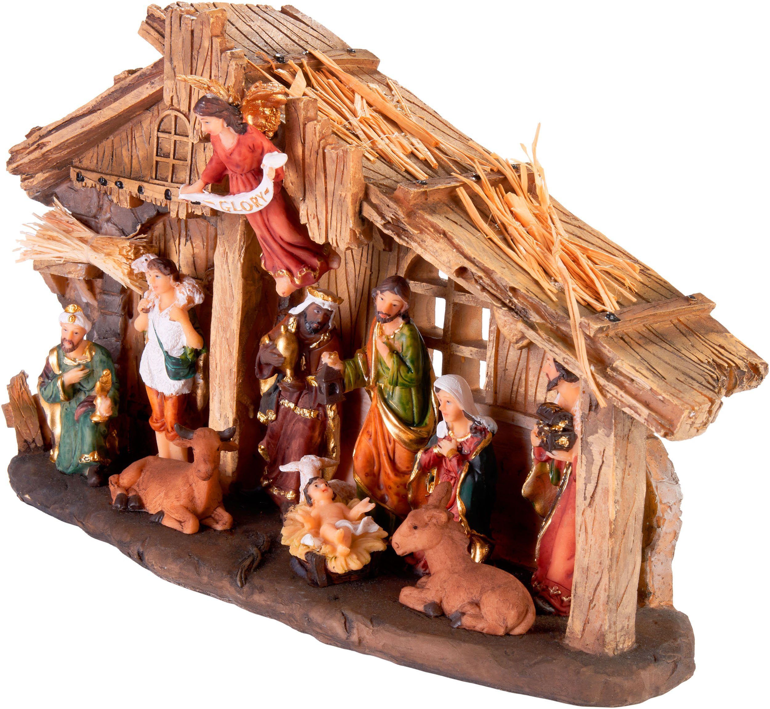 BRUBAKER Krippenfigur Weihnachtskrippe - 32 cm Krippenset mit 11 handbemalten Figuren (Weihnachtsfigur Krippe, 1 St), aus Harz - Tischdekoration Weihnachten - Weihnachtsdekoration Skulptur