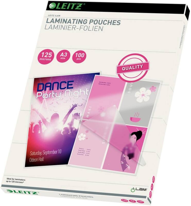 Leitz iLAM Quality Laminierfolien 33950 DIN A3 Glänzend 125 Mikron (2 x 125) Transparent 100 Stück