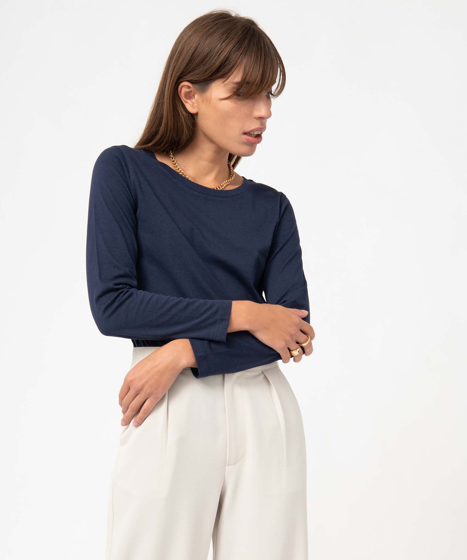 Tee-shirt à manches longues et col rond femme bleu fonce | GEMO