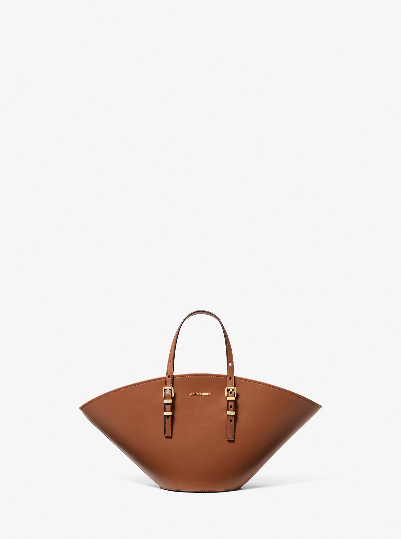 Isa Small Leather Fan Tote Bag - LUGGAGE