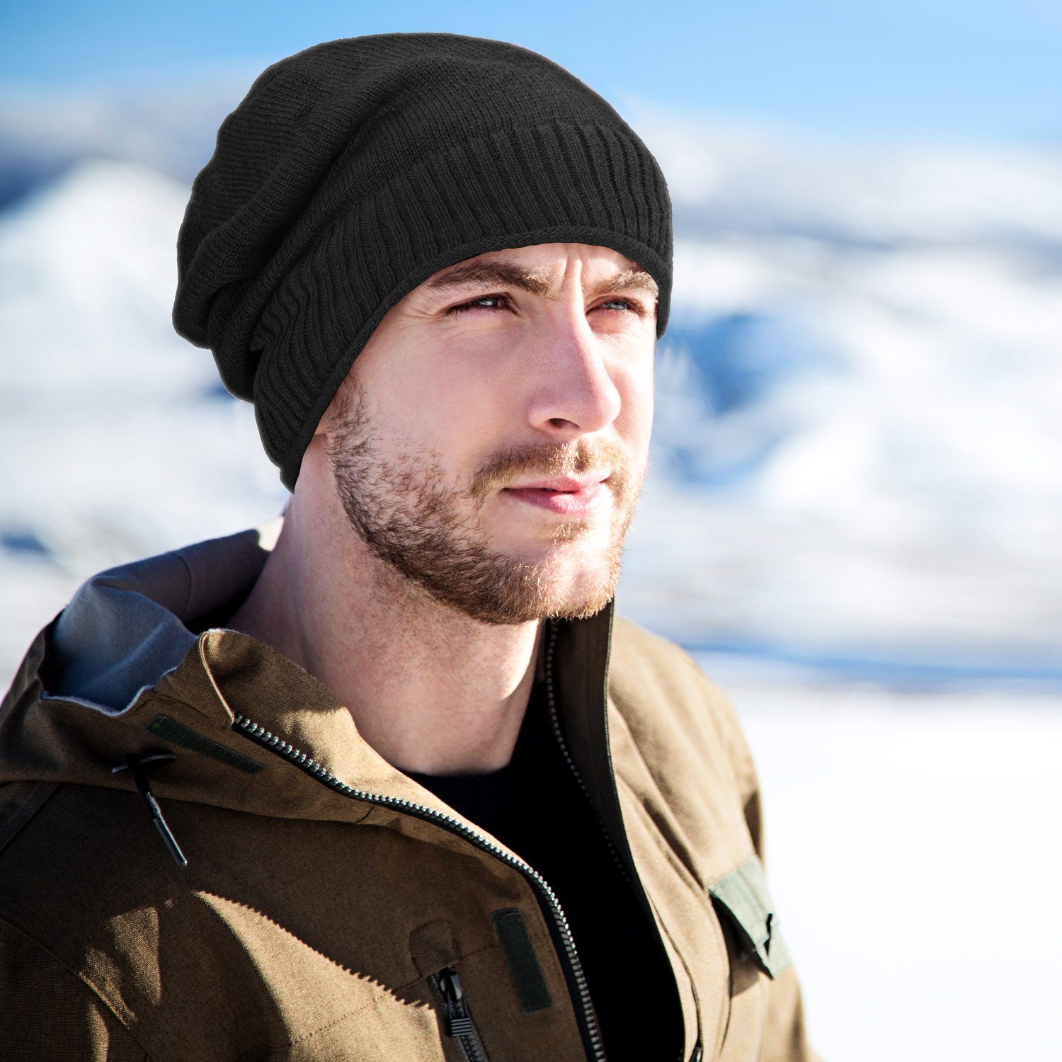 compagno Strickmütze (1-St) Gefütterte Wintermütze Herren Damen Mütze Beanie Haube Strickmütze
