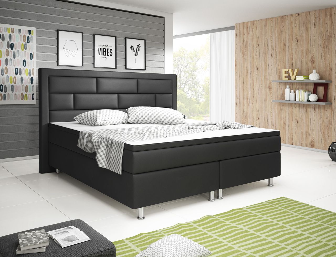 IHG Boxspringbett NIZZA 180x200 cm Kunstleder Schwarz