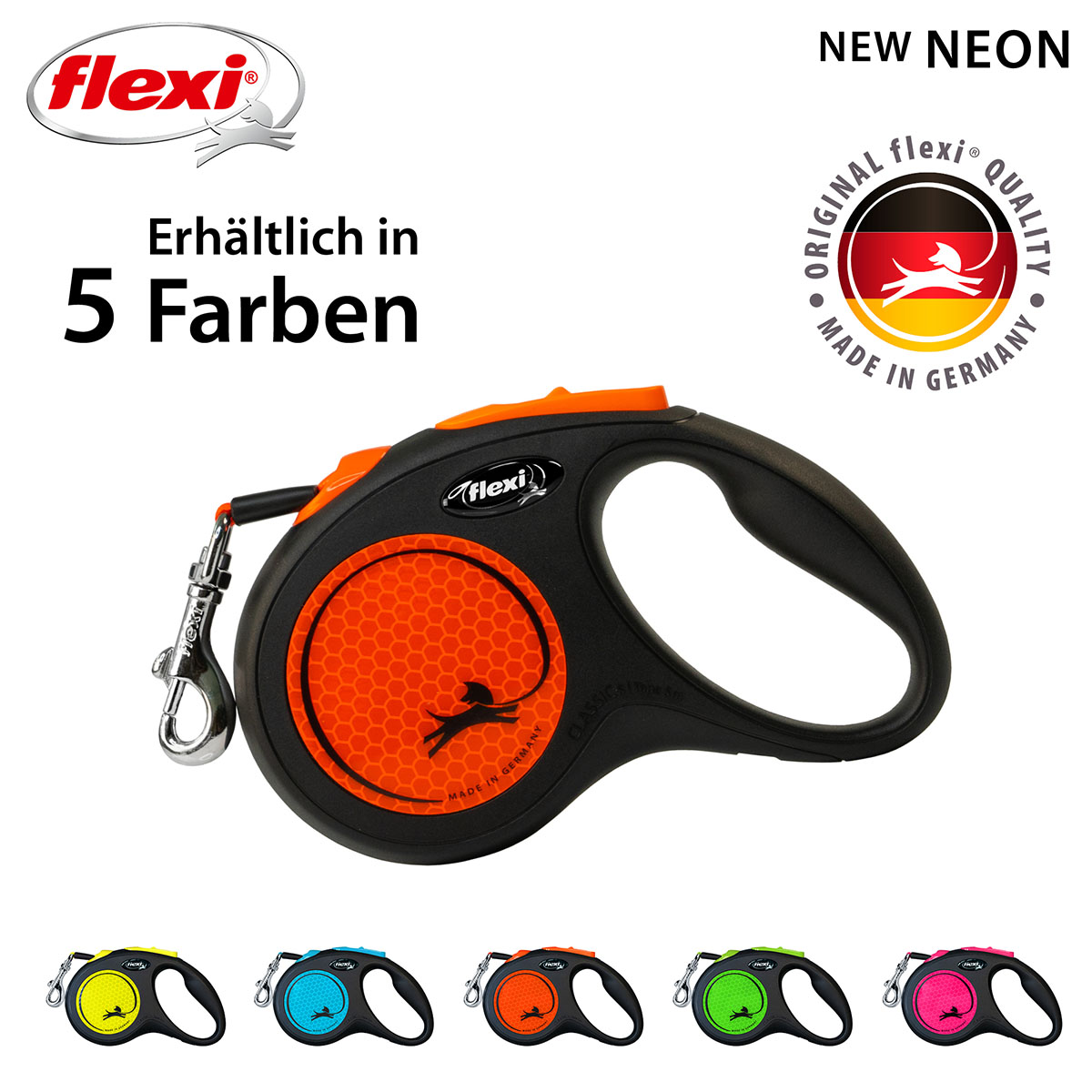 flexi New NEON Gurtleine schwarz/neon orange S 5m bei ZooRoyal