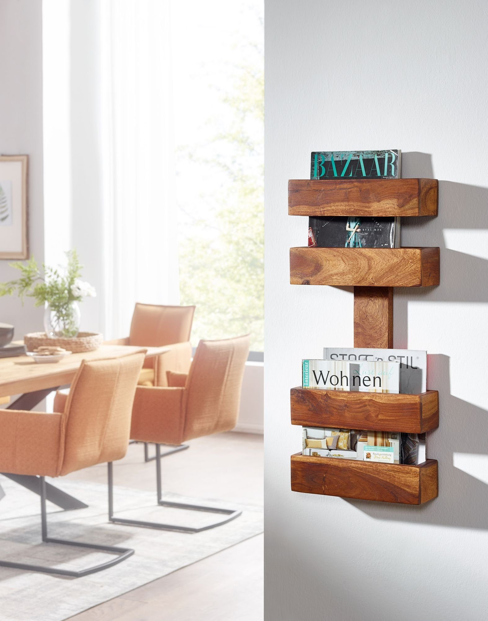 möbelando Zeitungsständer Zeitungsständer MUMBAI Massivholz Sheesham 2 Ablag, Zeitungsständer MUMBAI Massivholz Sheesham 2 Ablagefächer Zeitschriften-Ständer Design Prospekt-Halter Landhausstil