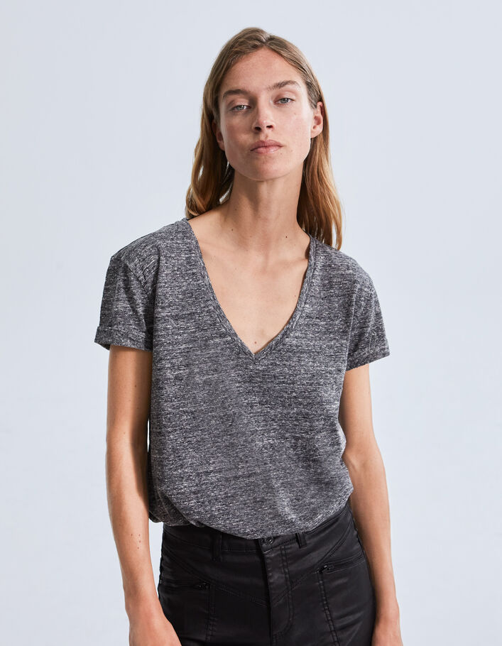 Tee-shirt gris message brodé dos Femme