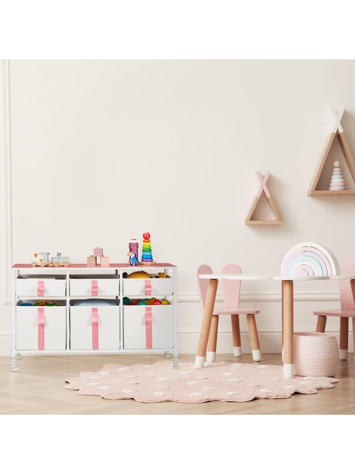 relaxdays Kinder-Kommode in Weiß/ Rosa - (B)100 x (H)61,5 x (T)40,5 cm günstig kaufen onesize