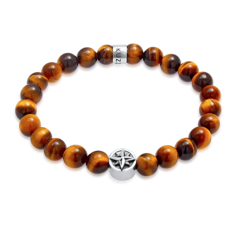 KUZZOI KUZZOI Bracelet Perle de boussole en Oeil de tigre pour homme Tendance en argent  Bracelet