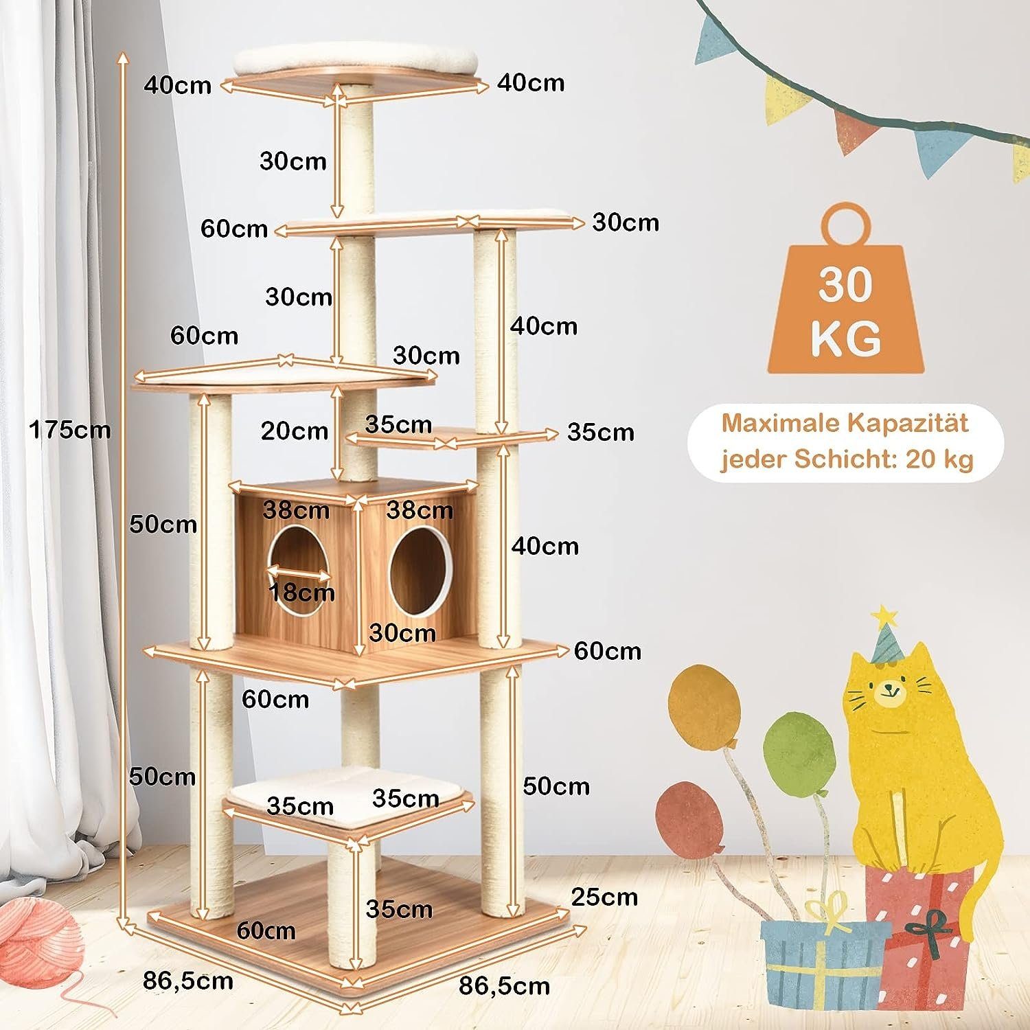 KOMFOTTEU Kratzbaum Katzenbaum 175cm hoch, mit 6 Plattform
