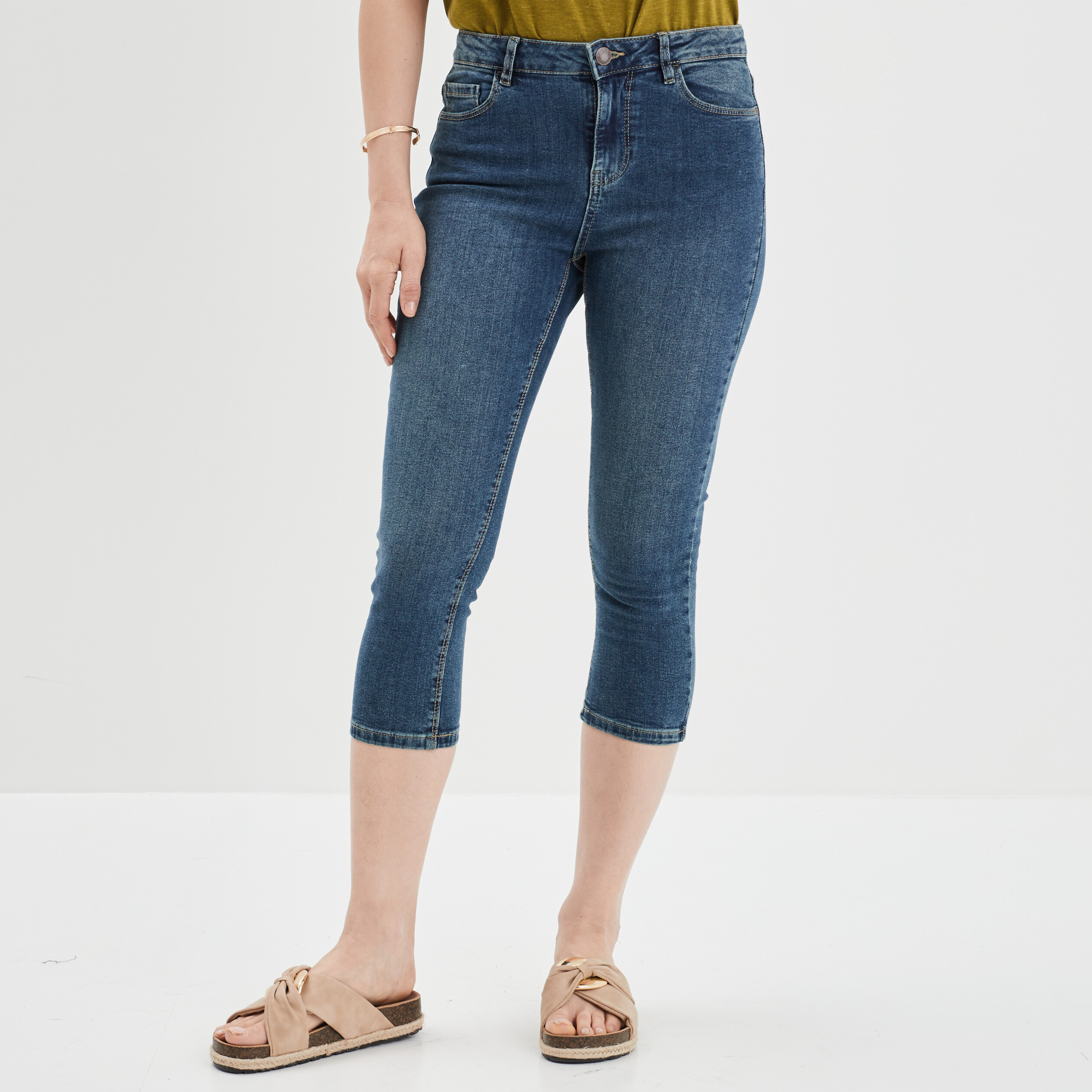 Pantacourt slim denim dirty femme | La Halle