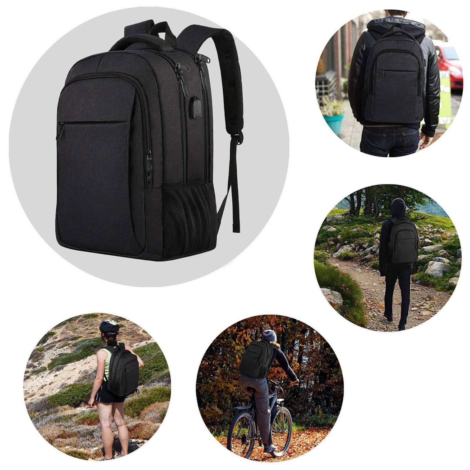 REDOM Laptoprucksack Laptop Rucksack Rucksäcke Schulrucksack Wasserbeständig Laptoptasche (Laptop Notebook Tasche Schule Uni Rucksack, mit USB-Lade-Anschluss, Anti-Diebstahl, Backpack mit Laptopfach), Herren Damen Jungen Teenager Freizeit Arbeit Busi