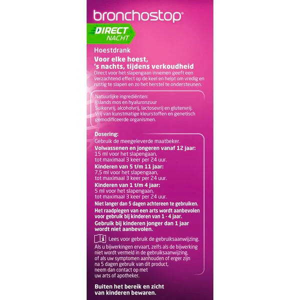 Bronchostop Direct Night 5-in-1 yskänsiirappi Lääkinnällinen laite - 120ml
