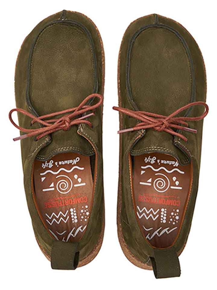 Comfortfusse Leder-Schnürschuhe in Khaki günstig kaufen