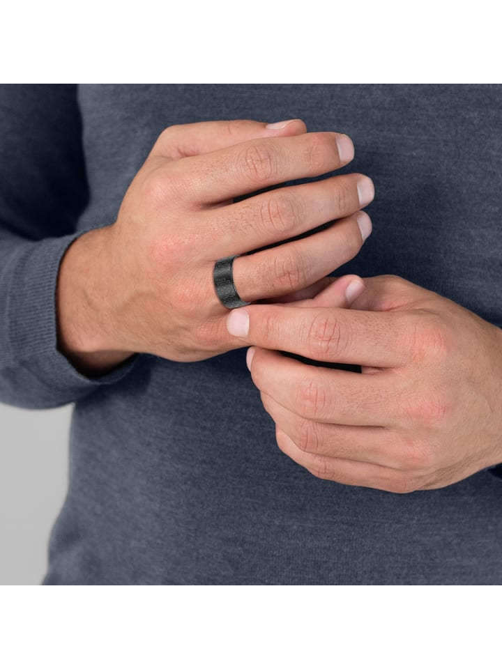 True Rebels Ring Edelstahl schwarz in schwarz günstig kaufen