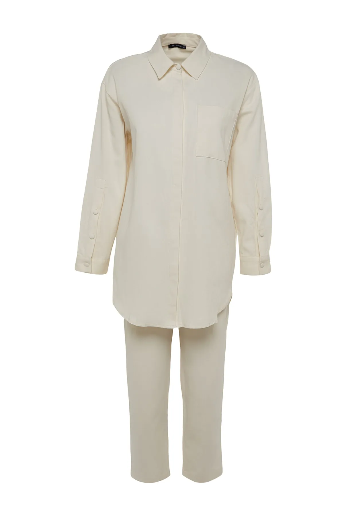 Trendyol Modest  Hellbeige Hemd-Hosen-Set aus gewebter Baumwolle TCTSS23US00065