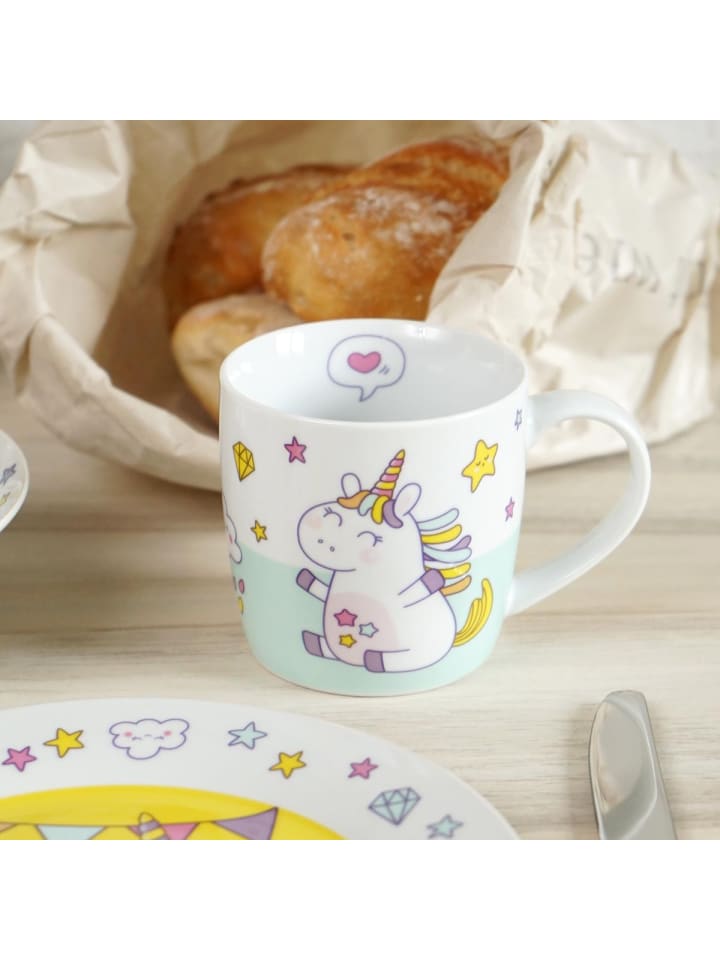 Geda Labels Kindergeschirr Einhorn Doodle 3teilig in Weiß - 24x9,8x14,5 günstig kaufen onesize