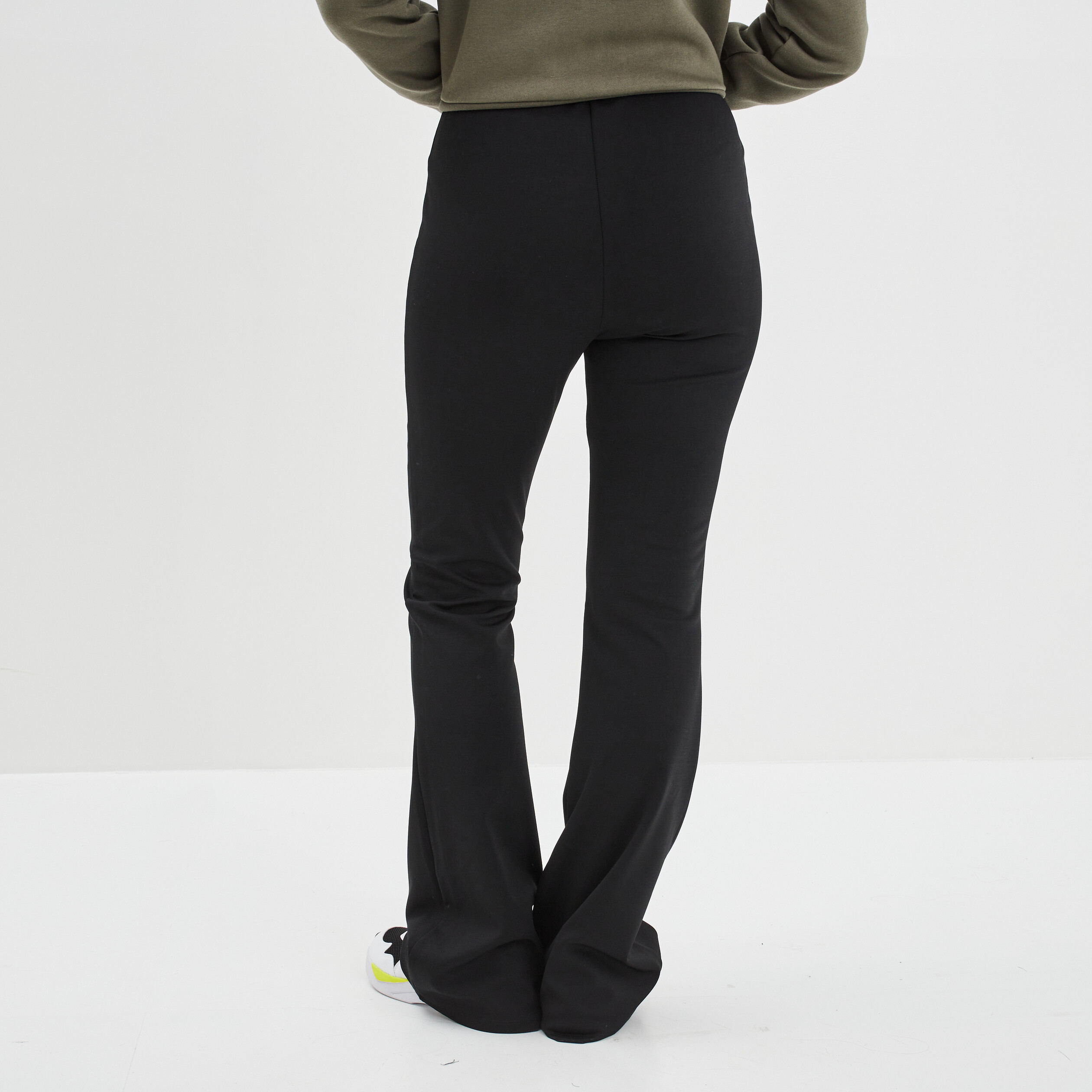 Pantalon flare taille haute élastiquée noir femme | La Halle