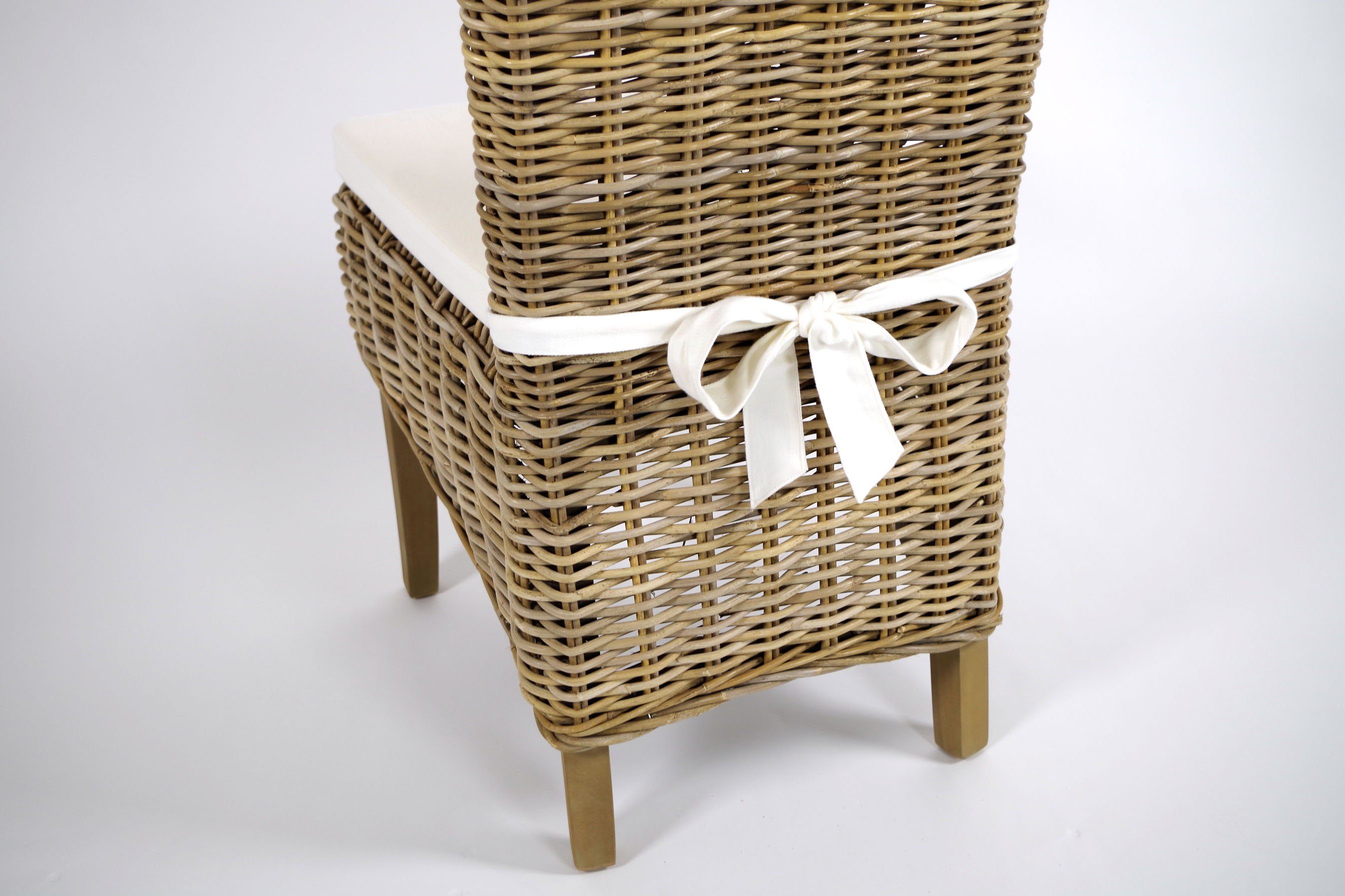 Kobolo Rattanstuhl NEWPORT Stuhl Hochlehner Rattan grau mit Kissen (kubu grey)