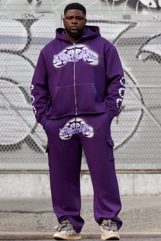 Plus kastiger Cargo-Trainingsanzug mit Worldwide Graffiti Print