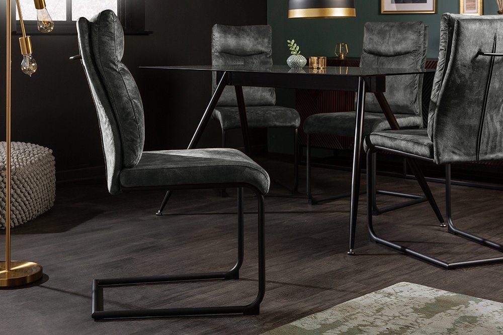 riess-ambiente Freischwinger COMFORT grün, Esszimmer · Samt · Metall · Modern Design